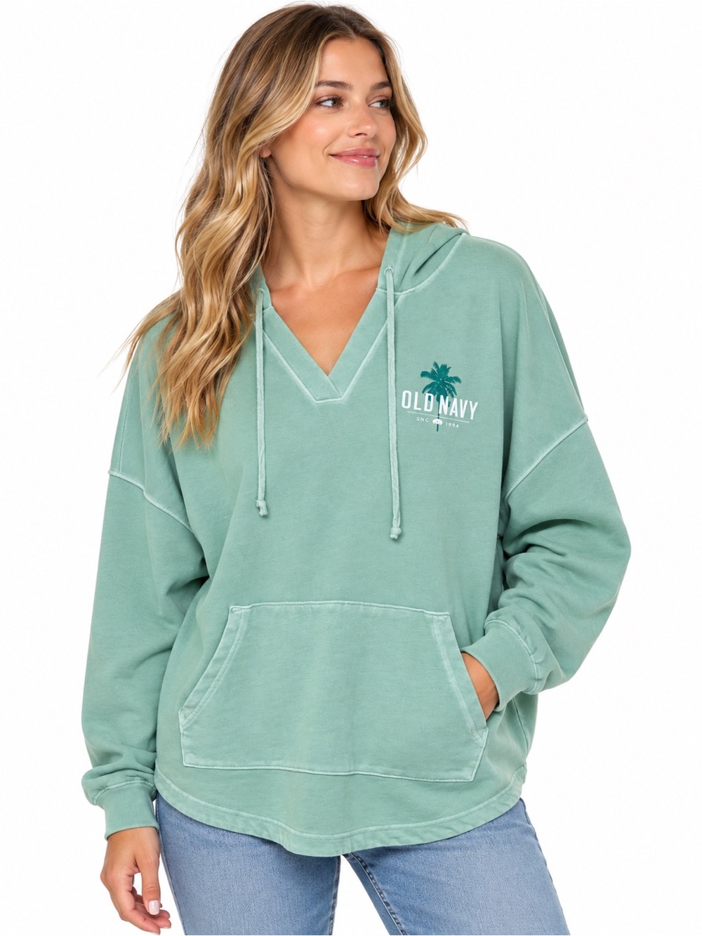 Old Navy Slouchy French Terry Tunic Hoodie Womens XL Green